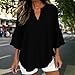 Cotton Linen Shirts for Women Fashion Ruffle 3/4 Sleeve V Neck Tops Spring Summer Beach Casual Gauze Blouses Clothes Womens Plus Size Summer Tops Black L