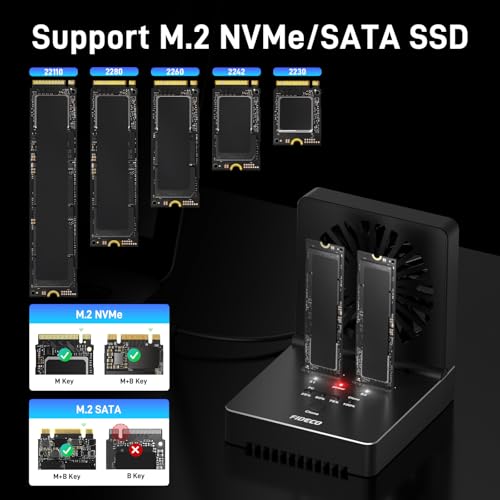 FIDECO M.2 NVMe SATA SSD Cloner Dock, USB 3.2 Gen 2, 20Gbps NVMe Cloner Duplicator with Foldable Cooling Fan, Support Offline Clone, UASP and TRIM, Aluminum Design - Image 5