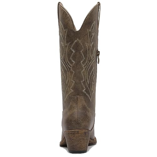 Image of GLOBALWIN Women's Mid Calf Western Cowboy Boots Cowgirl Boots for Women with Floral Embroidery Side Zipper Chunky Heel