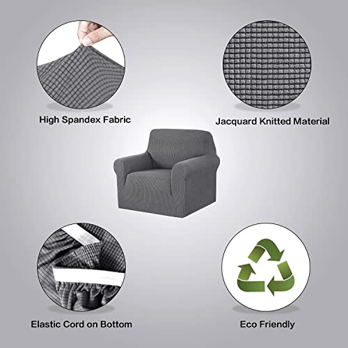 H.versailtex Stretch Chair Slipcover Sofa Cover Furniture Protector Cover High Spandex Small Checks Knitted Jacquard Sofa Cover Chair Covers For Living Room (Armchair 31"-47", Grey) #TOP1