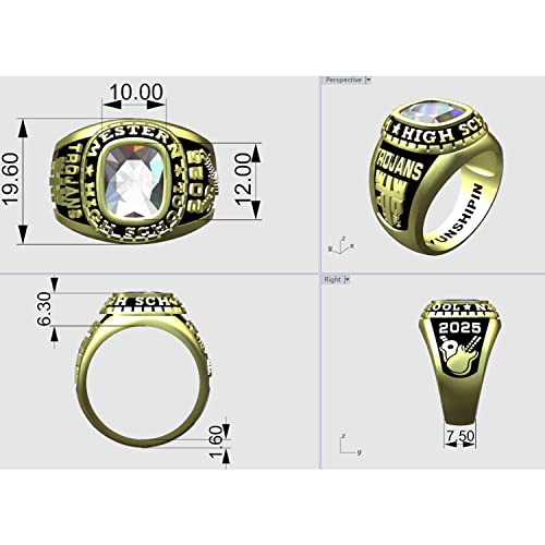 Ccjcinata Fully Personalized Customized Class Rings Sterling Silver Men's High School And College Class Ring Classic Collection (Sterling Silver - Gold Plated) #TOP3
