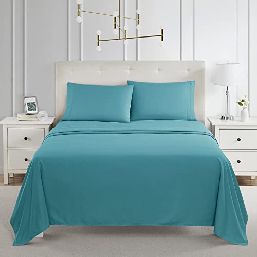 Nestl Twin Sheets Set - 3 Piece Twin Bed Sheets, Double Brushed Twin Sheet Set, Hotel Luxury Bed Sheets Twin Size, Extra Soft Teal Sheets, Twin Size Bed Set #TOP7