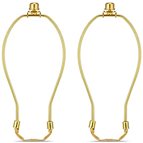 9 Inch Detachable Lamp Shade Harp Holder for Table and Floor Lamps, 2 Set Heavy Duty Lamp Shade Bracket with 3/8 Standard Saddle and Lamp Finial, Polished Brass