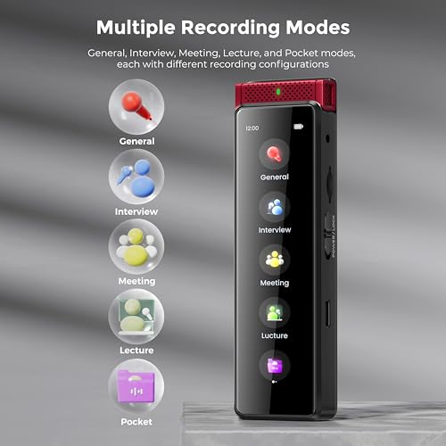 Image of Innioasis 136GB Voice Recorder Device with Playback, Full Touchscreen Audio Recording Device with AI Intelligent Transcription and Bluetooth, Voice Recorder Mic and Voice Activated Recorder (Red)