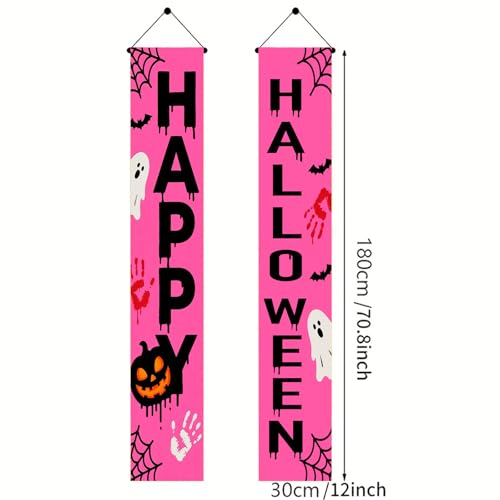BlissYard Pink Halloween Banner for Front Porch 12x71 Inch Ghost Pumpkin Door Sign Scary Wall Decoration Happy Halloween Vertical Hanging Outdoor Décor by BlissYard - Image 3