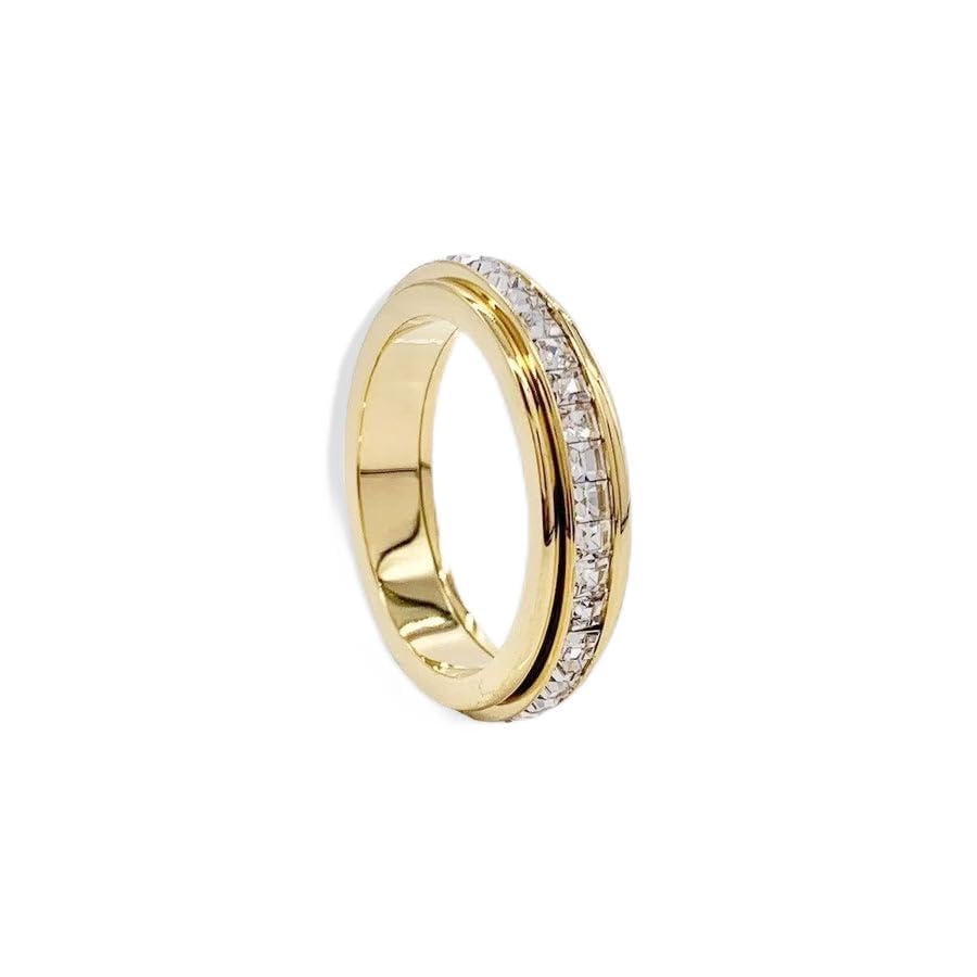 Mint & Lily Crystal Spinning Fidget Ring for Women | Anxiety Spinner Jewelry 18K Gold Plated Stainless Steel Waterproof Tarnish Resistant Statement Ring | Gold Size 7