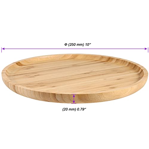 Joikit 3 Pack 10 Inch Bamboo Round Platter, Fine Polished Round Wood Plates Bamboo Serving Tray For Holding Fruit, Bread, Cheese, Nut, Coffee, Tea, Plant Saucer #TOP1