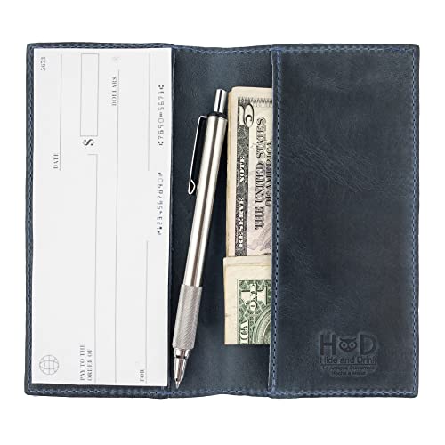Image of Hide & Drink, Checkbook Cover, Minimalist Organizer for Personal or Business Finances, Bill Holder, Full Grain Leather, Handmade, Slate Blue