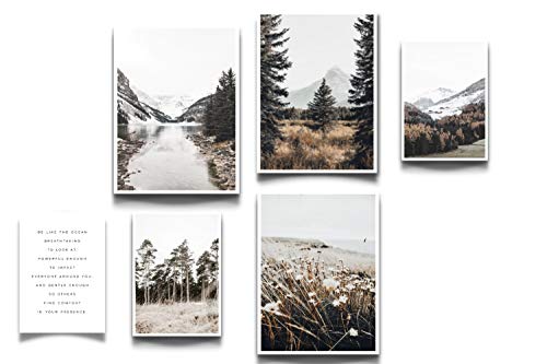 ELAFI® Juego de 6 pósteres prémium | Decoración elegante con imágenes a juego como decoración para el salón | 3 x DIN A3 y 3 x DIN A4 sin marco | Hojas impresas (Alpine View) Cover