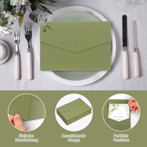 BEIMEIII 25 Stück Pocketfold Karte Pocketfold Umschläge Grün Karten Salbeigrün Einladungskarten für Hochzeit Dankeskarten Hochzeitskarte Geburtstagseinladungen