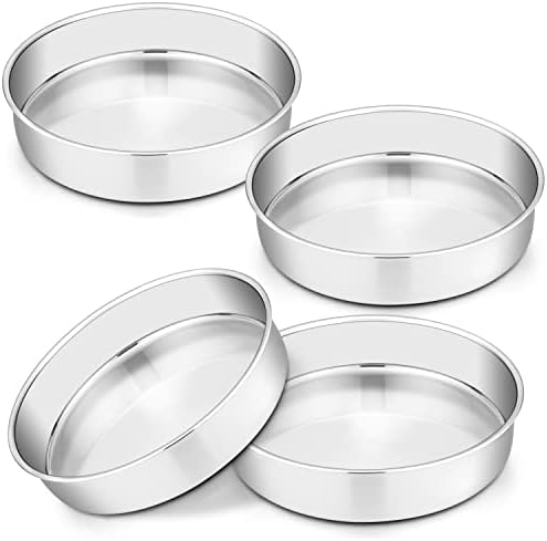 Homikit 9½ Inch Cake Pan Set of 4, Stainless Steel Round Smash Cake Pans for Baking Birthday Wedding Layer Tier Cake Pizza Pie Tart Quiche, Metal Cake Pans Mirror Finished, Rustproof & Dishwasher Safe
