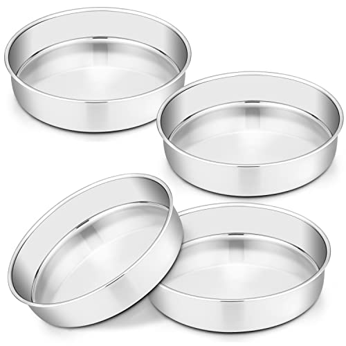 Homikit 9½ Inch Cake Pan Set Of 4, Stainless Steel Round Smash Cake Pans For Baking Birthday Wedding Layer Tier Cake Pizza Pie Tart Quiche, Metal Cake Pans Mirror Finished, Rustproof & Dishwasher Safe #TOP19