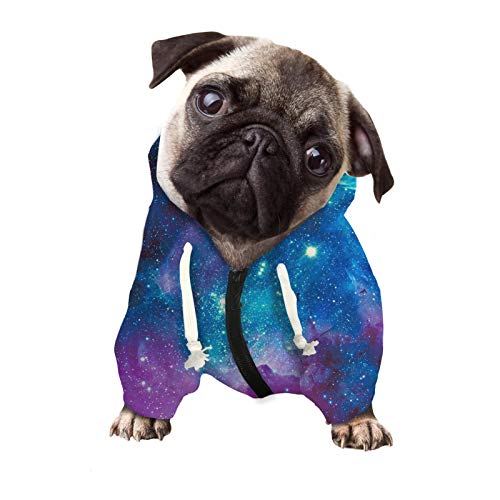 Howilath Basic Dog Hoodie - Elegant Galaxy Blue Purple Zipper Sweatshirt With Hat, Cat Hooded Shirts Sweatshirts Puppy Costumes - S #TOP2