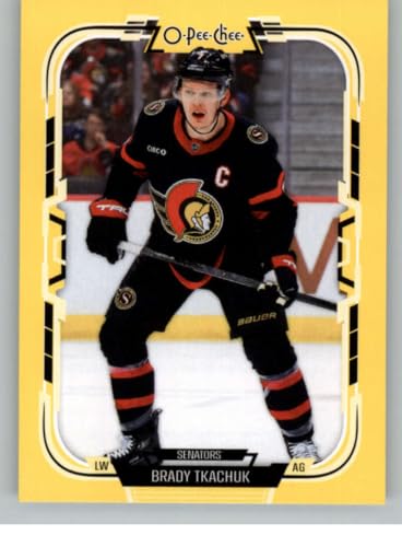 2025-26 O-Pee-Chee Yellow Border #479 Brady Tkachuk Ottawa Senators Official Hockey Card in Raw (NM or Better) Condition
