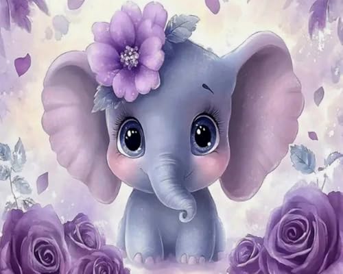 Broderie diamant 5D éléphant fleuri kit complet DIY canevas art 40x50 cm COKYIS