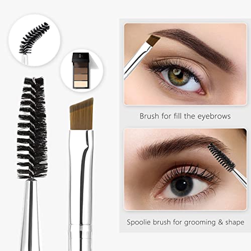 2Pcs- 1 Eyebrow Brush + 1 Eyelash Brush Shaper, Professional Double-Ended Angled Eye Brow Brush And Spoolie Brush, 3 Head Eyelash Comb Double Head Brush, Makeup Grooming Tool For Shaping Brow Lashes #TOP2