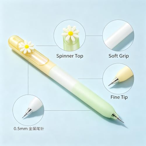 Grfccn 4 Pcs Fidget Pens,Fidget Pen for Adults with Daisy Spinner,Stress Anxiety Relief 0.5Mm Black Ink Gel Pens,Quick Dry Fine Point Smooth Writing Ballpoint Pen for Office Supplies - Image 7