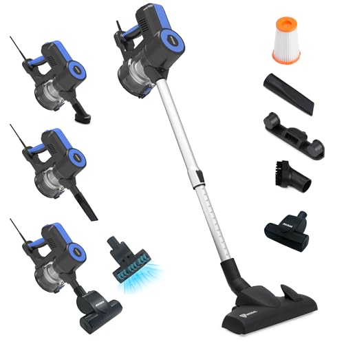 Akitas S12 Turbo Aspiradora Escoba 2 en 1 Sin Bolsa y Portátil Ligera y Potente con Filtro HEPA Lavable Cepillo Alemán Wessel Werk Cabezal Turbo Mascotas