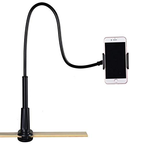 Flexible Phone Stand with Clamp Mount for iPhone and Samsung,Weifan Long Arm Aluminum Gooseneck 360 Rotating Bracket Universal Lazy Phone Holder for CounterTop,Bed or Desk(Black)