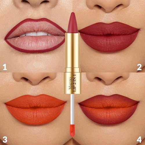 MAKI YIKA Burgundy Lip Liner Orange Matte Liquid Lipstick Combo for Women 2in1 Long Lasting Lipsticks for Ombre Lips Waterproof Lipliner Lip StickCruelty Free,LGA01 — view 3