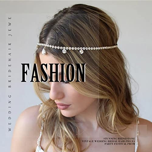 Fdesigner Wedding Head Chain Rhinestone Vintage Bride Headpieces Tassel Boho Hair Jewelry Bridal Headband Women Hair Accessories For Party Festival (Silver-Boho) #TOP1