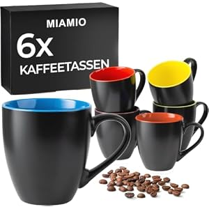 MIAMIO – Kaffeetassen Set, Keramik (6x350ml, Schwarz-Bunt) – Le Papillon