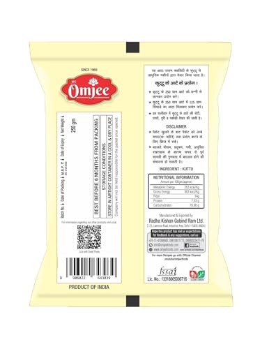 Image of Jee OmJee Kuttu Atta (Buckwheat Flour) 250g x 4 Pack | Gluten Free, Fasting Flour for Navratri & Vrat Recipes