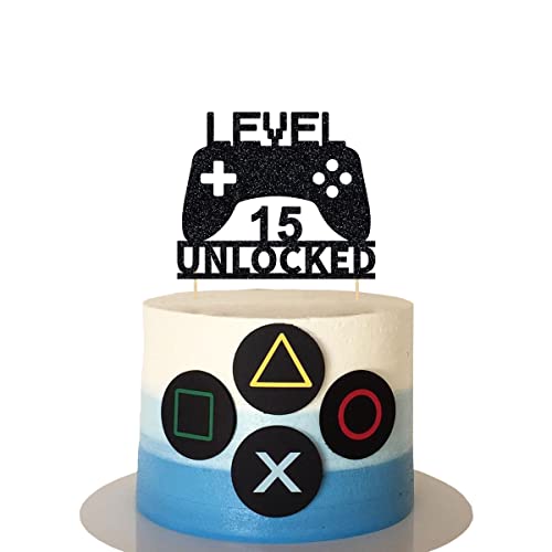 Video Game Birthday Decorations, Level 15 Unlocked Cake Topper