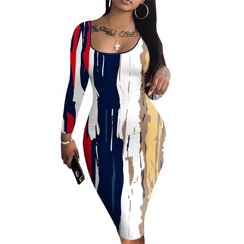 Image of Nimsruc Womens Autumn Casual Sexy Long Sleeves Bodycon Dress Basic Pencil Midi Club Dresses