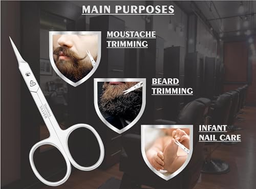 Cuticle Scissors Curved Blade - Extra Fine Pointed Tip Professional Manicure Scissors, Grooming Scissors for Cuticles, Beard, Nose Hair, Eyelash, Mustache - Eyebrow Scissors