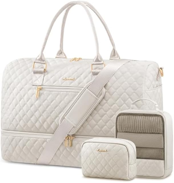 LOVEVOOK Travel Duffle Bag for Women, Weekender Overnight Bag with Shoe Compartment, Carry on Case with Toiletry Kit, Gym Duffel Bag with Wet Pocket, Hospital bags for Labor and Delivery, 3 Pcs Set