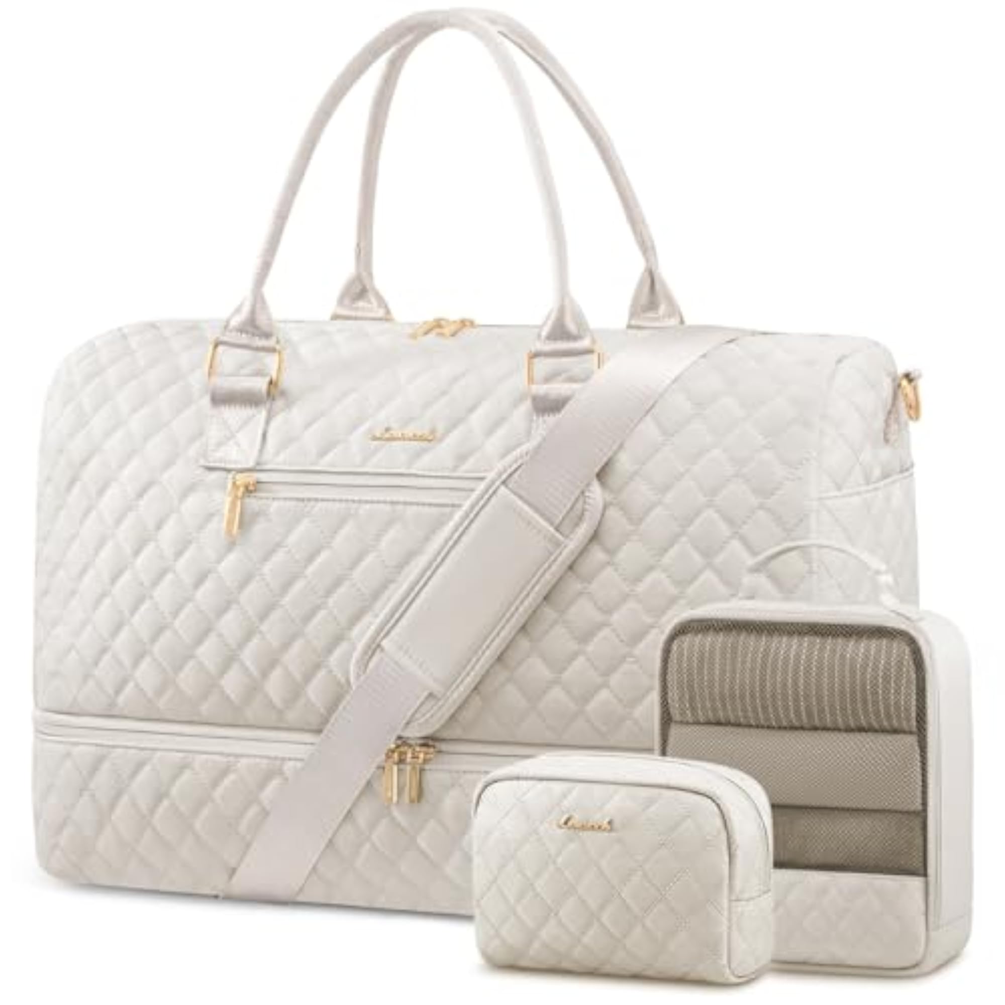 Women's Beige Travel Duffle Bag, Elegant & Spacious