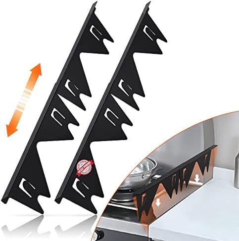 Stainless Steel Stove Gap Covers,Stove Gap Filler, Range Trim Kit, Stove Gap Guards, Heat Resistant and Easy to Clean, Easy retractable Length 13.8" to 27.5", Width 0.79",Black(2PCS)
