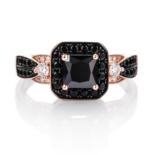 Jeulia Bague en Argent Sterling 925 Halo Princesse Cut Bagues d'anniversaire de Promesse de Saint-Valentin pour Femmes Filles avec boîte à Bijoux (56(17.7), Or rose)