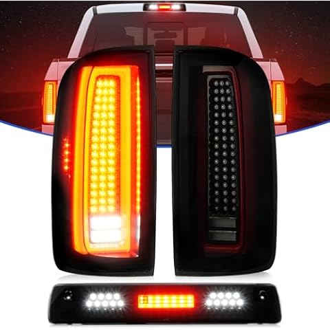 Gubebaili LED Tail Light + 3rd Brake Light Fit for Chevy Colorado/Fit for GMC Canyon 2015-2022 (Factory Halogen Type) Rear Brake Cargo Lamp Taillight Assembly, Black Housing Smoke Lens Cover
