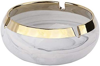 Ashtray for Cigarettes, Ceramic Ash Tray for Indoor or Outdoor Use Marble Print with Gold Edging for Home Office Decoration
