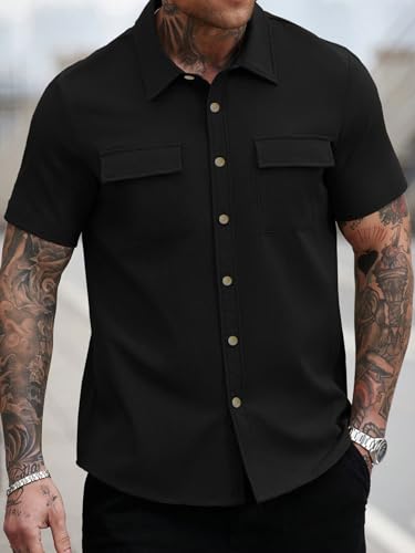 Image of GRECIILOOKS Shirt for Man | Classic Summer Shirt for Man | Men's Regular Fit Soft Cotton Blend Casual Shirts with Button Closure