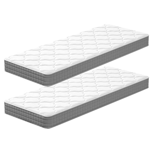 DEWINNER Lot de 2 Matelas 80x190 - Épaisseur 16 cm - 2pcs Matelas en Mousse à Mémoire de Forme - Fermeté Moyenne - Soutien Parfait - Respirant - Réversible à Deux Faces - Gris
