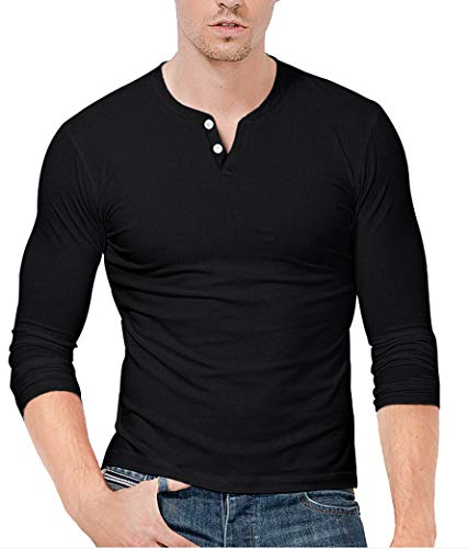KUYIGO Mens Henley Shirts Slim Fit Long Sleeve Casual Button Fashion Cotton V Neck Tops Tee3