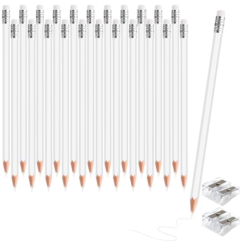 sqzrmdcg 24PCS White Colored Pencils with Eraser Pre Sharpened Pencil 2 HB - Ideal for Checking, Grading, Tests & Office/School Supplies (White)
