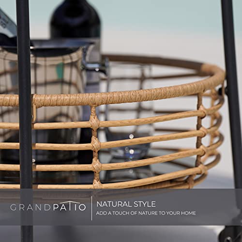 Grand Patio Colosseum Indoor & Outdoor All-Weather Wicker 2-Tier Storage Side Table With Wheels - Round End Coffee Table With Steel Frame And Glass Top - Natural #TOP5