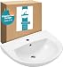 Produktbild Calmwaters® Weißes Waschbecken 60 cm, aus hochwertiger Sanitär-Keramik mit Hahnloch und Überlauf zur Wandmontage, ovaler Hänge-Waschtisch Essential 3 aus Keramik, 60 x 48 cm, weiss, 05AB2324