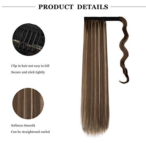 Cybelleza Straight Ponytail Extension Long Wrap Around Ponytails 22 inch Clip in Hair Extensions Hairpiece Synthetic for Women 105g - Image 3