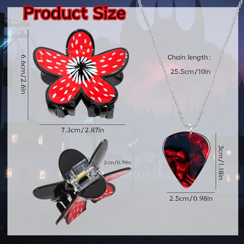 Fortivae Stranger Collier Pendentif avec Médiator Eddie, 2 Pièces Collier Rock avec Barrette à Cheveux Dart Demogorgon pour Les Fans de Stranger, Cadeau Cosplay Unique – vue 2