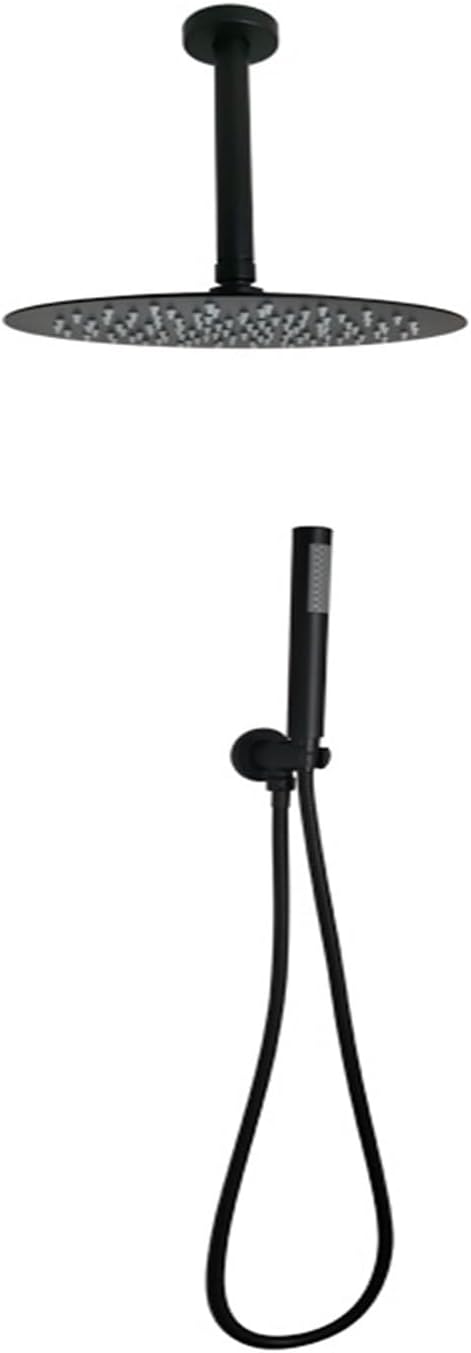 Black Head Hand Shower Set Bathroom System with 8/10/12 Inch Rain Shower 3 Functions/Brass Handheld Round Square Valve Outlet(SQ Ceiling ABS,Top 12 inch)