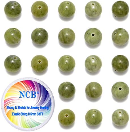 NCB Natural Stone Beads 100pcs 8mm Round Canadian Jade Genuine Real Stone Beading Loose Gemstone Hole Size 1mm DIY Charm Smooth Beads for Bracelet Necklace Jewelry Making (Canadian Jade, 8mm 100Beads)