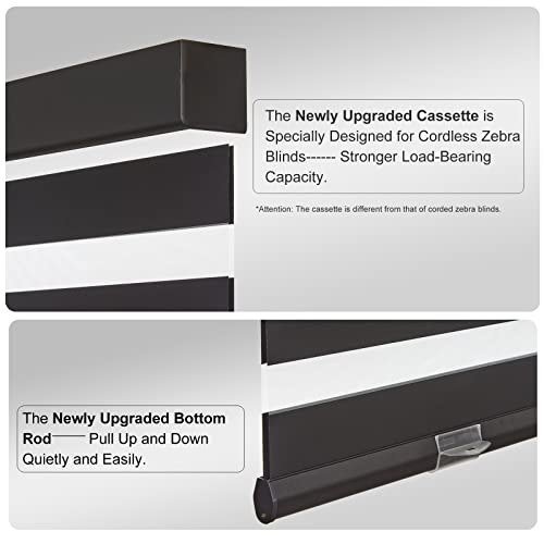 Persilux Cordless Zebra Blinds for Windows (30" W x 72" H, Black) with Upgraded Cassette Light Filtering Dual Layers Sheer Thermal Insulated Roller Blinds for Office, Easy to Install by Persilux - Used condition - US$37.13
