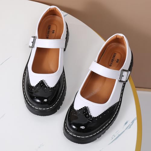 Image of Mary Jane Shoes Women Platform Non-Slip Casual Dress Shoes | Round Toe Ankle Strap Comfort Classics Oxfords Work Mary Jane Office School Shoes