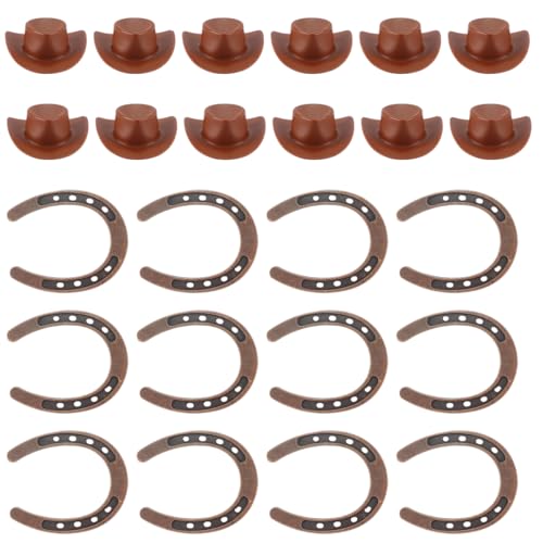 Enwye Lot de 24 décorations de fête à thème western, centres de table d'anniversaire, fers à cheval et chapeaux de cowboy, décorations de rodéo, fournitures pour...