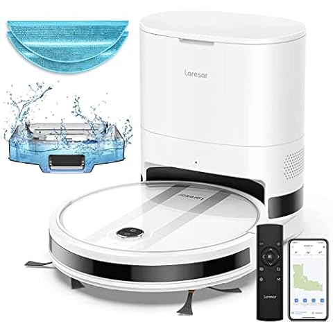 Laresar Robot Vacuum Cleaner with Mop, 3000Pa Robot Vacuum with 3L Self Emptying Station, 3 In 1 Robot Hoover for Pet Hair, Smart App Control, Works with Alexa, Ultra-Slim (Grande 2) Cover